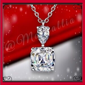 NEW SILVER SQUARE CUT ASSCHER CUSHION CRYSTAL SIMULATED DIAMOND NECKLACE